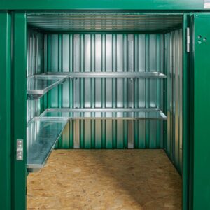 2m Flat Pack Container Shelving Bundle – One Side & Rear (Two Tier)