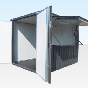 Insulated 4m XL Flat Pack Kiosk (RAL7015) – Grey