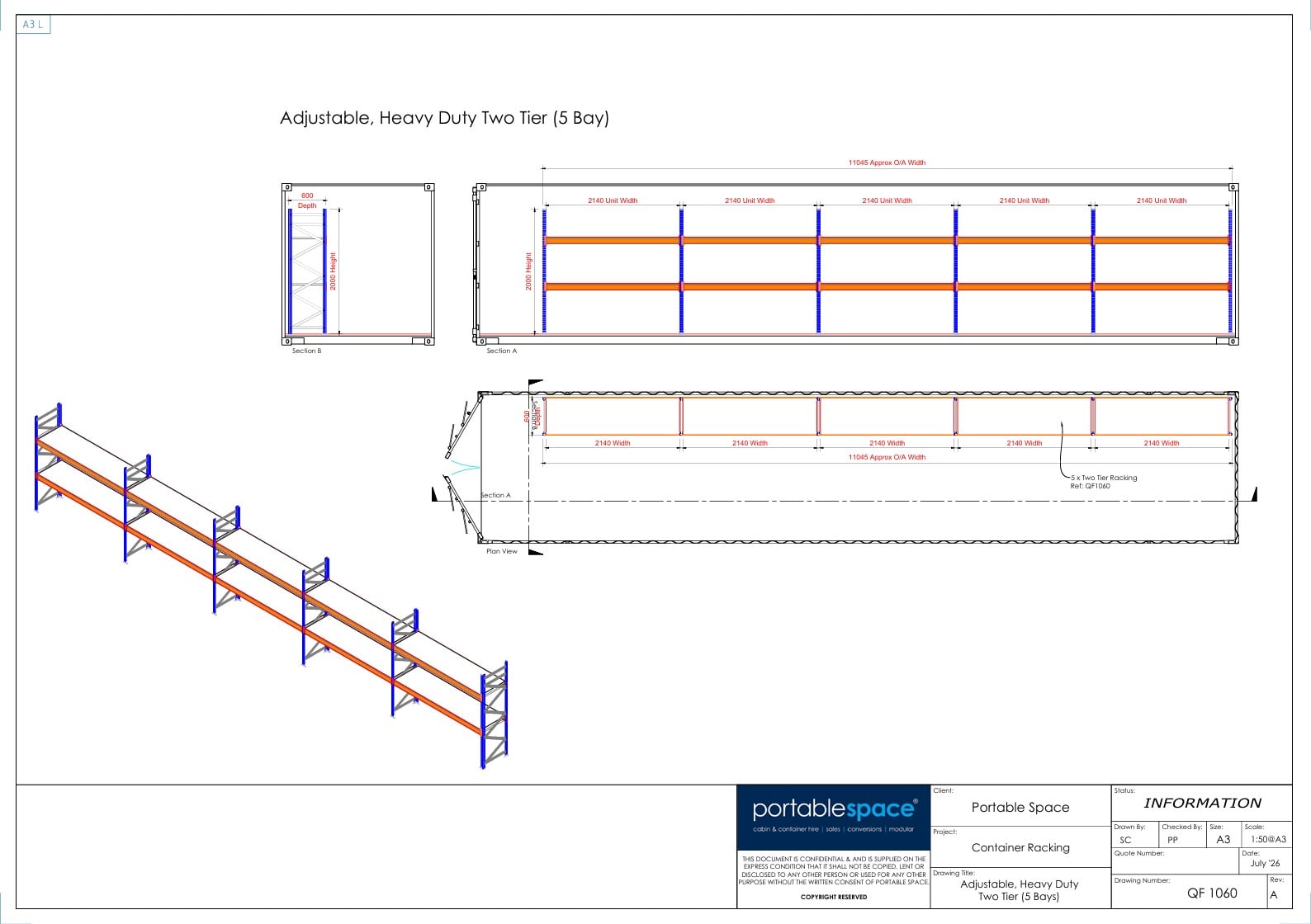 Container Racking – Adjustable, Heavy Duty Two Tier (5 Bays) - Image 2